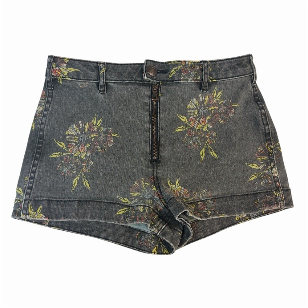 Free People Denim Shorts Womens 27 Gray Floral Print High Rise Cut-Off